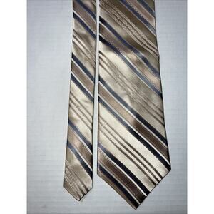 Michael Kors Silk Tie Mens Gold Champagne Silver Striped Necktie Wedding Office